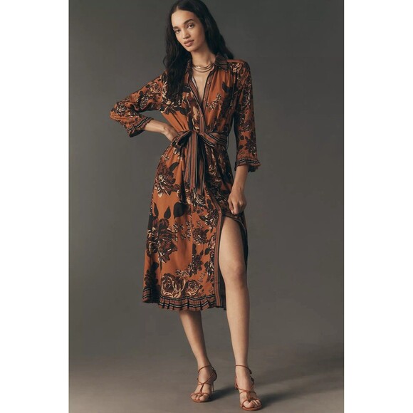 Conditions Apply Dresses & Skirts - Conditions Apply Irwania Midi Shirtdress 3X Brown Pattern NWT